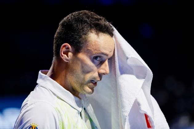 Roberto Bautista Agut (ESP) , Tennis, Swiss Indoors ATP, Tennis Herren World Tour 500), 1 16 Finals Einzel, 2024, Roberto Bautista Agut (ESP) vs. Casper Ruud (NOR), 23.10.2024, St. Jakobshalle, Basel, Schweiz Basel St. Jakobshalle BS Schweiz Copyright: xGrantxHubbsx