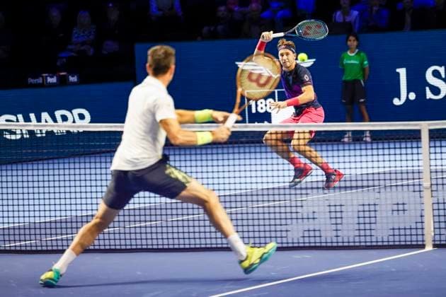 Roberto Bautista Agut (ESP) und Casper Ruud (NOR) , Tennis, Swiss Indoors ATP, Tennis Herren World Tour 500), 1 16 Finals Einzel, 2024, Roberto Bautista Agut (ESP) vs. Casper Ruud (NOR), 23.10.2024, St. Jakobshalle, Basel, Schweiz Basel St. Jakobshalle BS Schweiz Copyright: xGrantxHubbsx