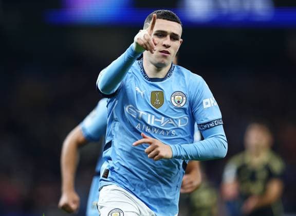 Phil Foden of Manchester City celebrates scoring the opening goal Manchester City v Sparta Praha, UEFA Champions League, Group Stage, Football, Etihad Stadium, Manchester, UK, 23 Oct 2024 EDITORIAL USE ONLY No use with unauthorised audio, video, data, fixture lists, club league logos or live services. Online in-match use limited to 120 images, no video emulation. No use in betting, games or single club league player publications. Copyright: xMattxWest Shutterstockx 14801642q