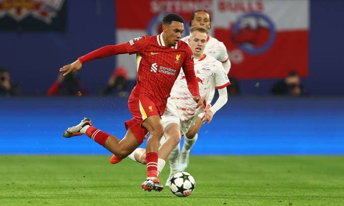 Trent Alexander-Arnold of Liverpool RB Leipzig v Liverpool, UEFA Champions League, Group Stage, Football, Red Bull Arena, Leipzig, Germany, 23 Oct 2024 EDITORIAL USE ONLY No use with unauthorised audio, video, data, fixture lists, club league logos or live services. Online in-match use limited to 120 images, no video emulation. No use in betting, games or single club league player publications. Copyright: xKieranxMcManus Shutterstockx 14801646q