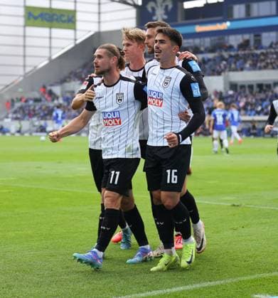 27.10.2024, xdcx, Fussball 2. Bundesliga, SV Darmstadt 98 - SSV Ulm 1846, emonline, emspor, despor, v.l., Torjubel zum 1:1 durch Aaron Keller (SSV Ulm 1846), Goal celebration, celebrate the goal DFL DFB REGULATIONS PROHIBIT ANY USE OF PHOTOGRAPHS AS IMAGE SEQUENCES AND OR QUASI-VIDEO.