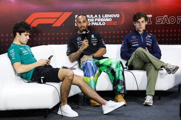 HAMILTON Lewis (gbr), Mercedes AMG F1 Team W15, portrait STROLL Lance (can), Aston Martin F1 Team AMR24, portrait COLAPINTO Franco (arg), Williams Racing FW46, portrait press conference, PK, Pressekonferenz during the Formula 1 Grande Premio de Sao Paulo 2024, 21th round of the 2024 Formula One World Championship, WM, Weltmeisterschaft from November 1 to 3, 2024 on the Interlagos Circuit, in Sao Paulo, Brazil - F1 - SAO PAULO GRAND PRIX 2024 DPPI Panoramic 241031_R21_BRASILE_DP_XB3_1440