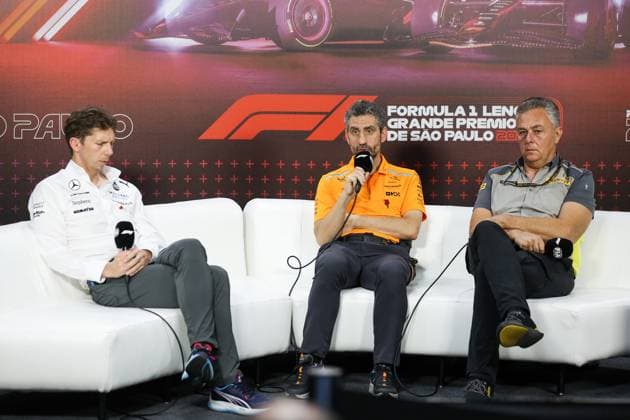 VOWLES James, Team Principal of Williams Racing, portrait STELLA Andrea (ita), Team Principal of McLaren F1 Team, portrait ISOLA Mario (ita), Motorsport Racing Manager of Pirelli, portrait press conference, PK, Pressekonferenz during the Formula 1 Grande Premio de Sao Paulo 2024, 21th round of the 2024 Formula One World Championship, WM, Weltmeisterschaft from November 1 to 3, 2024 on the Interlagos Circuit, in Sao Paulo, Brazil - F1 - SAO PAULO GRAND PRIX 2024 DPPI Panoramic 241101_R21_BRASILE_DP_XB3_1286