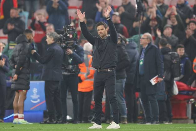 Bayer 04 Leverkusen head coach Xabi Alonso applauds the fans at full-time Liverpool v Bayer 04 Leverkusen, UEFA Champions League, Group Stage, Football, Anfield, Liverpool, UK - 05 Nov 2024 EDITORIAL USE ONLY No use with unauthorised audio, video, data, fixture lists, club league logos or live services. Online in-match use limited to 120 images, no video emulation. No use in betting, games or single club league player publications. Copyright: xPaulxCurrie Shutterstockx 14863785eg