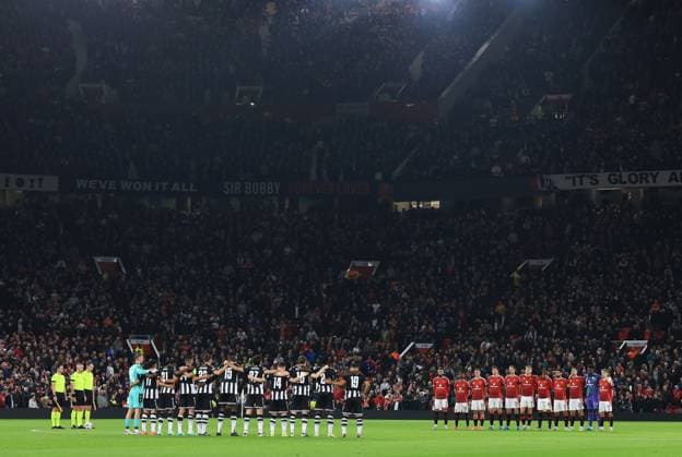 A one minute silence is observed ahead of the match Manchester United, ManU v PAOK, UEFA Europa League, Group Stage, Football, Old Trafford, Manchester, UK - 07 Nov 2024 EDITORIAL USE ONLY No use with unauthorised audio, video, data, fixture lists, club league logos or live services. Online in-match use limited to 120 images, no video emulation. No use in betting, games or single club league player publications. Copyright: xMattxWest Shutterstockx 14878094o