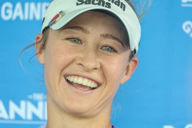 November 14, 2024, Belleair, Florida, USA: Bradentonâ€⠢s Nelly Korda, LPGA, Golf Damen Tourâ€⠢s 2024 player of the year, answers questions about her Sports Illustrated (SI) swimsuit photo session after playing in The Annika on Thursday, Nov 14, 2024, at the Pelican Golf Club in Belleair. Belleair USA - ZUMAs70_ 20241114_zan_s70_021 Copyright: xDouglasxR.xCliffordx
