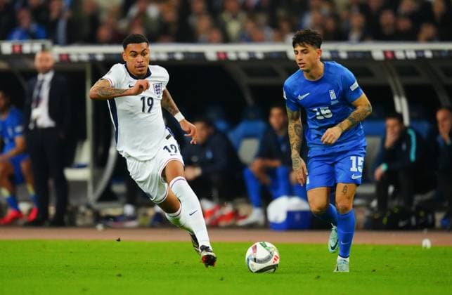 Morgan Rogers of England and Lazaros Rota of Greece Greece v England, UEFA Nations League, League B, Group 2, Football, Olympic Stadium, Athens, Greece - 14 Nov 2024 EDITORIAL USE ONLY No use with unauthorised audio, video, data, fixture lists, club league logos or live services. Online in-match use limited to 120 images, no video emulation. No use in betting, games or single club league player publications. Copyright: xJavierxGarcia Shutterstockx 14902321gy