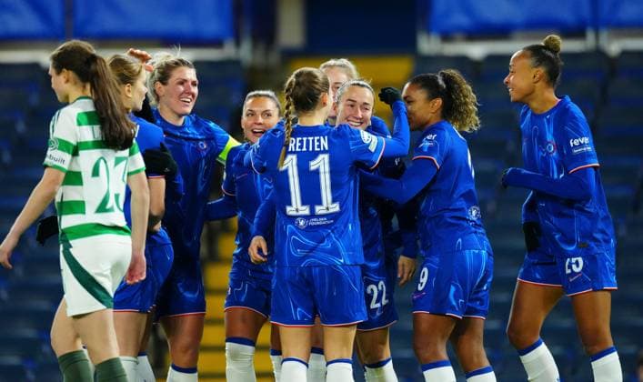 Lucy Bronze of Chelsea Women celebrates scoring the opening goal Chelsea Women v Celtic Women, UEFA Women s Champions League, Group B, Football, New Stamford Bridge, London, UK - 20 Nov 2024 EDITORIAL USE ONLY No use with unauthorised audio, video, data, fixture lists, club league logos or live services. Online in-match use limited to 120 images, no video emulation. No use in betting, games or single club league player publications. Copyright: xJavierxGarcia Shutterstockx 14922830i