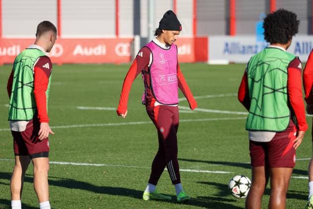 Leroy Sane (FC Bayern Muenchen, 10) beim Training, Ger, Abschlusstraining, FC Bayern Muenchen, Fussball, UEFA Champions League, 5. Spieltag, Saison 2024 2025, 25.11.2024, Ger, Abschlusstraining, FC Bayern Muenchen, Fussball, UEFA Champions League, 5. Spieltag, Saison 2024 2025, 25.11.2024 Muenchen Copyright: xEibner-Pressefoto JennixMaulx EP_JML