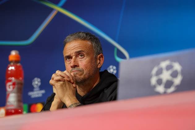 Luis Enrique Martinez Garcia (Paris Saint-Germain, PSG, Head-Coach) bei der Pressekonferenz, Ger, Internationale Pressekonferenz, Paris Saint-Germain, PSG, Fussball, UEFA Champions League, 5. Spieltag, Saison 2024 2025, 25.11.2024, Ger, Internationale Pressekonferenz, Paris Saint-Germain, PSG, Fussball, UEFA Champions League, 5. Spieltag, Saison 2024 2025, 25.11.2024 Muenchen Copyright: xEibner-Pressefoto JennixMaulx EP_JML