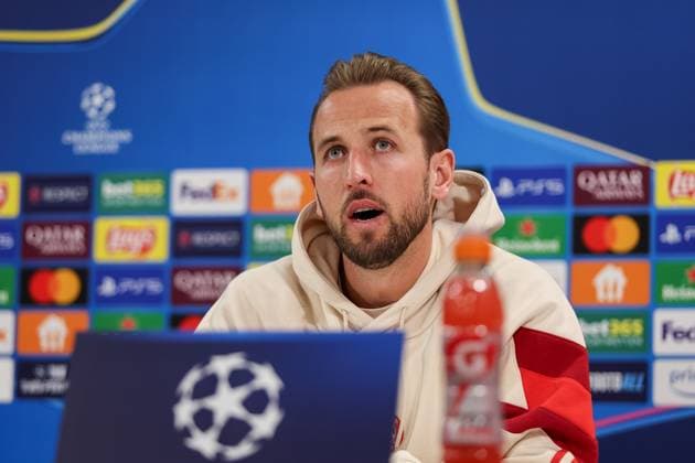 Harry Kane (FC Bayern Muenchen, 09) bei der Pressekonferenz, Ger, Internationale Pressekonferenz, FC Bayern Muenchen, Fussball, UEFA Champions League, 5. Spieltag, Saison 2024 2025, 25.11.2024, Ger, Internationale Pressekonferenz, FC Bayern Muenchen, Fussball, UEFA Champions League, 5. Spieltag, Saison 2024 2025, 25.11.2024 Muenchen Copyright: xEibner-Pressefoto JennixMaulx EP_JML
