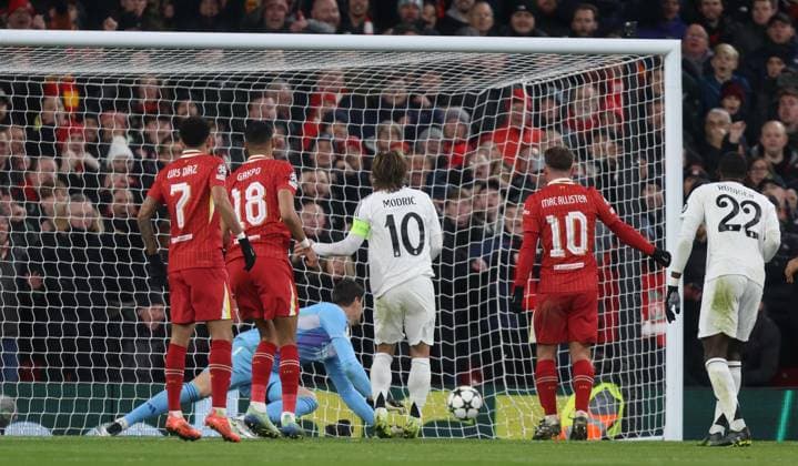 - Liverpool v Real Madrid, UEFA Champions League, League Phase, Anfield Stadium, Liverpool, UK - 27th November 2024. Daniel Weir Crystal Pix GOAL 2-0, Cody Gakpo of Liverpool scores to put Liverpool 2-0 up against Real Madrid. - Liverpool v Real Madrid, UEFA Champions League, League Phase, Anfield Stadium, Liverpool, UK - 27th November 2024. Daniel Weir Crystal Pix Liverpool Anfield Stadium UK Copyright: xDanxWeirx CP_Liverpool_Real_Madrid_02