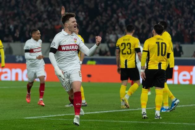 Tor zum 1:1 durch Angelo Stiller (VfB Stuttgart, 06), Jubel, Torjubel GER, VfB Stuttgart vs. BSC Young Boys Bern, Fussball, Herren, UEFA Champions League, 6. Spieltag, Spielzeit 2024 2025, 11.12.2024, GER, VfB Stuttgart vs. BSC Young Boys Bern, Fussball, Herren, UEFA Champions League, 6. Spieltag, Spielzeit 2024 2025, 11.12.2024 Stuttgart Copyright: xEibner-Pressefoto WolfgangxFrankx EP_WFK