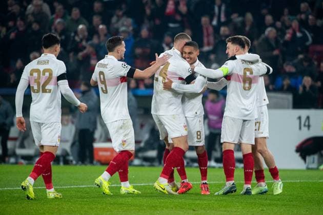 Enzo Millot (VfB Stuttgart, 08), Angelo Stiller (VfB Stuttgart, 06), Jeff Chabot (VfB Stuttgart, 24), Chris Fuehrich (VfB Stuttgart, 27), Ermedin Demirovic (VfB Stuttgart, 09), Fabian Rieder (VfB Stuttgart, 32) jubeln ueber das Tor zum 2:1, GER, VfB Stuttgart vs. BSC Young Boys Bern, Fussball, Herren, UEFA Champions League, 6. Spieltag, Spielzeit 2024 2025, 11.12.2024 GER, VfB Stuttgart vs. BSC Young Boys Bern, Fussball, Herren, UEFA Champions League, 6. Spieltag, Spielzeit 2024 2025, 11.12.2024 Stuttgart Copyright: xEibner-Pressefoto Memmlerx EP_MMR