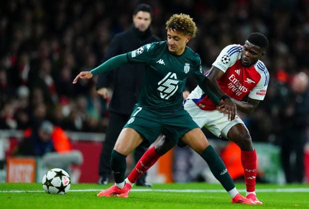 Thomas Partey of Arsenal battles with Eliesse Ben Seghir of Monaco Arsenal v Monaco, UEFA Champions League, Group Stage, Football, Emirates Stadium, London, UK - 11 Dec 2024 EDITORIAL USE ONLY No use with unauthorised audio, video, data, fixture lists, club league logos or live services. Online in-match use limited to 120 images, no video emulation. No use in betting, games or single club league player publications. Copyright: xJavierxGarcia Shutterstockx 14984979el