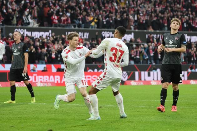 Koelner Jubel nach dem 2:0 durch Florian Kainz (Koeln 11), Strafstoss, GER, 1. FC Koeln vs. 1. FC Nuernberg , 2. Fussball-Bundesliga, 16. Spieltag, Saison 2024 2025, 15.12.2024, DFL REGULATIONS PROHIBIT ANY USE OF PHOTOGRAPHS AS IMAGE SEQUENCES AND OR QUASI-VIDEO, GER, 1. FC Koeln vs. 1. FC Nuernberg , 2. Fussball-Bundesliga, 16. Spieltag, Saison 2024 2025, 15.12.2024 Koeln