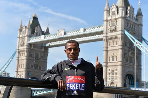 Track and Field: London Marathon-Elite Men Photocall Kenenisa Bekele (ETH) poses at the Tower Bridge prior to the 2016 London Marathon in London on Wednesday, April 20, 2016. Photo by Jiro Mochizuki London England United Kingdom EDITORIAL USE ONLY Copyright: xImagexofxSportx JiroxMochizukix iosphotos137021