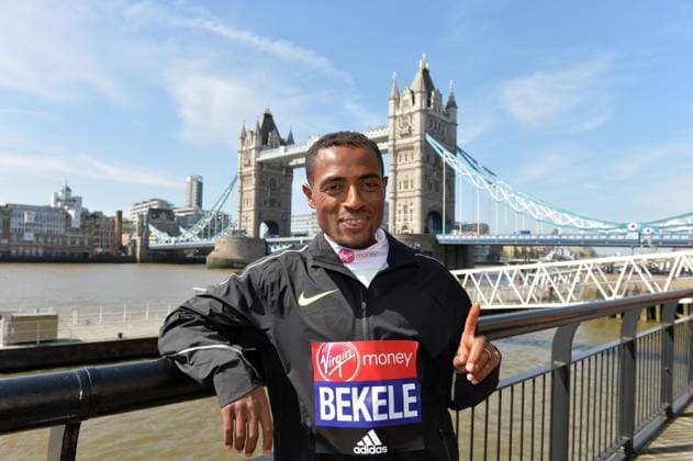 Track and Field: London Marathon-Elite Men Photocall Kenenisa Bekele (ETH) poses at the Tower Bridge prior to the 2016 London Marathon in London on Wednesday, April 20, 2016. Photo by Jiro Mochizuki London England United Kingdom EDITORIAL USE ONLY Copyright: xImagexofxSportx JiroxMochizukix iosphotos137023