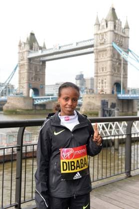 Track and Field: London Marathon-Elite Women Photocall Mare Dibaba (ETH) poses at the Tower Bridge prior to the 2016 London Marathon in London on Thursday, April 21, 2016. Photo by Jiro Mochizuki London England United Kingdom EDITORIAL USE ONLY Copyright: xImagexofxSportx JiroxMochizukix iosphotos137049