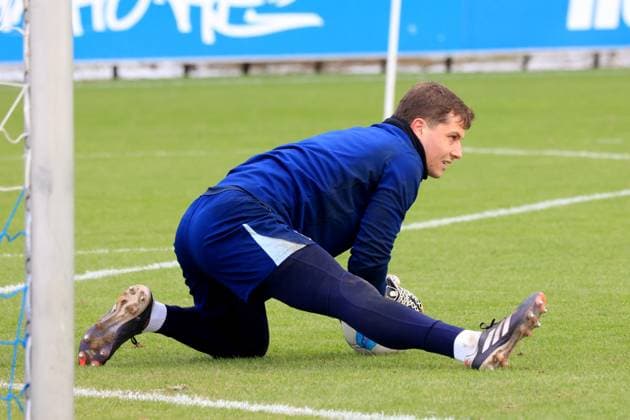 DEU, DFL, 2. FBL Hertha BSC, Training, 14.01.2025, Sportforum, Berlin, DEU, DFL, 2. FBL Hertha BSC, Training, im Bild Tjark Ernst (Hertha BSC Berlin 1) DFL - regulations prohibit any use of Photographs as image sequences and or quasi-video Foto: Juergen Engler nordphoto GmbH