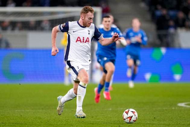 Dejan Kulusevski (Tottenham, 21), am Ball, Freisteller, Ganzkörper, Einzelbild, Einzelfoto, Aktion, Action, 23.01.2025, Sinsheim (Deutschland), Fussball, UEFA Europa League, Gruppenphase, TSG 1899 Hoffenheim - Tottenham Hotspur, DFB DFL REGULATIONS PROHIBIT ANY USE OF PHOTOGRAPHS AS IMAGE SEQUENCES AND OR QUASI-VIDEO.
