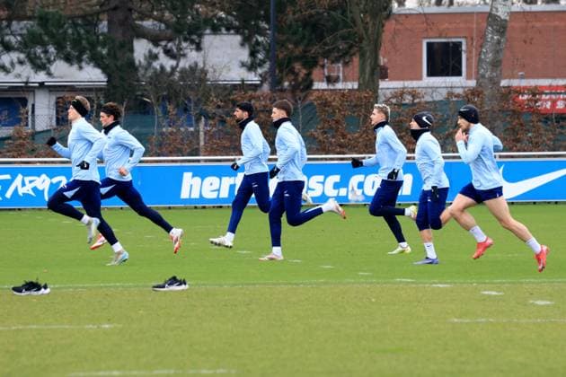 DEU, DFL, 2. FBL Hertha BSC, Training, 26.01.2025, Sportforum, Berlin, DEU, DFL, 2. FBL Hertha BSC, Training, im Bild Hertha-Spieler, DFL - regulations prohibit any use of Photographs as image sequences and or quasi-video Foto: Juergen Engler nordphoto GmbH