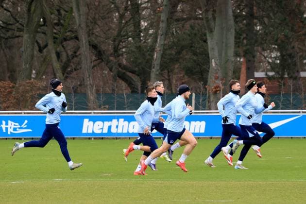 DEU, DFL, 2. FBL Hertha BSC, Training, 26.01.2025, Sportforum, Berlin, DEU, DFL, 2. FBL Hertha BSC, Training, im Bild Hertha-Spieler, DFL - regulations prohibit any use of Photographs as image sequences and or quasi-video Foto: Juergen Engler nordphoto GmbH