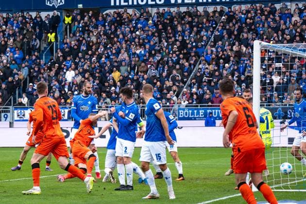 Das Tor zum 0:1 durch Felix Platte (SC Paderborn 07, 36), GER, SV Darmstadt 98 vs. SC Paderborn 07, Fussball, 2. Bundesliga, 19. Spieltag, Saison 2024 2025, 26.01.2025. DFL REGULATIONS PROHIBIT ANY USE OF PHOTOGRAPHS as IMAGE SEQUENCES and or QUASI-VIDEO. GER, SV Darmstadt 98 vs. SC Paderborn 07, Fussball, 2. Bundesliga, 19. Spieltag, Saison 2024 2025, 26.01.2025. Darmstadt