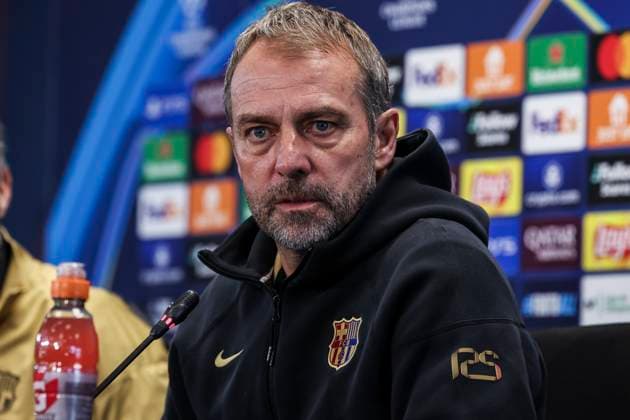 January 28, 2025, Sant Joan Despi, Barcelona, SPAIN: Hansi Flick, head coach of FC Barcelona, Barca attends his press conference, PK, Pressekonferenz during the training day of FC Barcelona ahead the UEFA Champions League, football match against Atalanta BC at Ciudad Esportiva Joan Gamper on January 28, 2025 in Sant Joan Despi, Barcelona, Spain. Sant Joan Despi SPAIN - ZUMAa181 20250128_zaa_a181_065 Copyright: xJavierxBorregox
