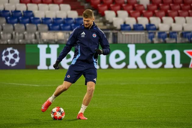 Alen Mustafic (SK Slovan Bratislava, 20) mit Ball, GER, Abschlusstraining, SK Slovan Bratislava, Fussball, UEFA Champions League, 8. Spieltag, Saison 2024 2025, 28.01.2025, GER, Abschlusstraining, SK Slovan Bratislava, Fussball, UEFA Champions League, 8. Spieltag, Saison 2024 2025, 28.01.2025 Muenchen Copyright: xEibner-Pressefoto JennixMaulx EP_JML