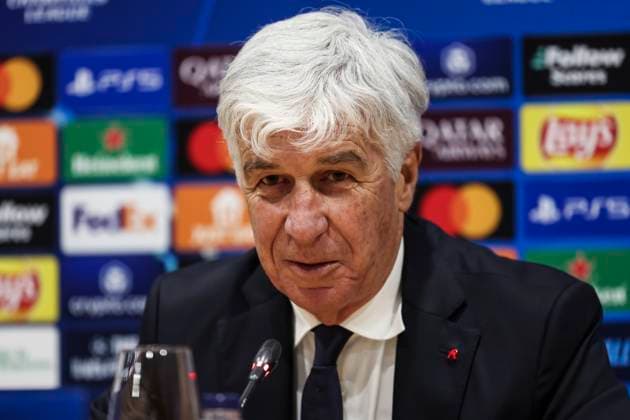 January 28, 2025, Barcelona, Barcelona, SPAIN: Gian Piero Gasperini, head coach attends his press conference, PK, Pressekonferenz during the training day of Atalanta BC ahead the UEFA Champions League, football match against Atalanta BC at Estadi Olimpic Lluis Companys on January 28, 2025 in Barcelona, Spain. Barcelona SPAIN - ZUMAa181 20250128_zaa_a181_088 Copyright: xJavierxBorregox