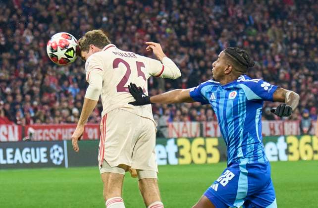 Thomas MUELLER, MÜLLER, FCB 25 scores, shoots goal , Tor, Treffer, Torschuss, 1-0 in the League Phase MD8 match FC BAYERN MUENCHEN - SK SLOVAN BRATISLAVA of football UEFA Champions League in season 2024 2025 in Munich, Jan 29, 2025 , FCB, 8.Spieltag, München