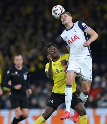 Jalal Abdullai of Elfsborg competes for the ball with Micky van de Ven of Tottenham Hotspur Tottenham Hotspur v Elfsborg, UEFA Europa League, Group Stage, Football, Tottenham Hotspur Stadium, London, UK - 30 Jan 2025 EDITORIAL USE ONLY No use with unauthorised audio, video, data, fixture lists, club league logos or live services. Online in-match use limited to 120 images, no video emulation. No use in betting, games or single club league player publications. Copyright: xShutterstockx 15123155ab