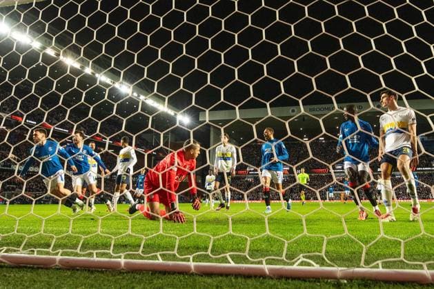 Nicolas Raskin of Rangers celebrates his goal past Union Saint-Gilloise goalkeeper Anthony Moris during the Europa League group phase match at Ibrox Stadium, Glasgow. Rangers v Union Saint-Gilloise, Europa League, Football, Ibrox Stadium, Glasgow, Scotland, UK - 30 Jan 2025 EDITORIAL USE ONLY No use with unauthorised audio, video, data, fixture lists, club league logos or live services. Online in-match use limited to 120 images, no video emulation. No use in betting, games or single club league player publications. Copyright: xO Rourke RangersxFC Shutterstockx 15126401ae