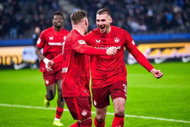 1. FC Kaiserslautern, jubelt ueber Tor, 1:0, Luca Sirch (1. FC Kaiserslautern, 31), jubelt, GER, Hertha BSC vs. 1. FC Kaiserslautern, Fussball Herren, 2. Bundesliga, Saison 2024 2025, 21. Spieltag, 08.02.2025 (DFL REGULATIONS PROHIBIT ANY USE OF PHOTOGRAPHS AS IMAGE SEQUENCES AND OR QUASI - VIDEO). GER, Hertha BSC vs. 1. FC Kaiserslautern, Fussball Herren, 2. Bundesliga, Saison 2024 2025, 21. Spieltag, 08.02.2025 Berlin
