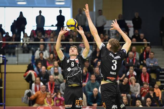 Sam Elgert (TV Rottenburg, 09), Jan Huber (TV Rottenburg, 03) TV Rottenburg vs. Volley YoungStars Friedrichshafen, Volleyball, 2. Bundesliga Sued, 18. Spieltag, Saison 2024 2025, 09.02.2025, TV Rottenburg vs. Volley YoungStars Friedrichshafen, Volleyball, 2. Bundesliga Sued, 18. Spieltag, Saison 2024 2025, 09.02.2025 Rottenburg Copyright: xEibner-Pressefoto RalphxKunzex EP_RKE