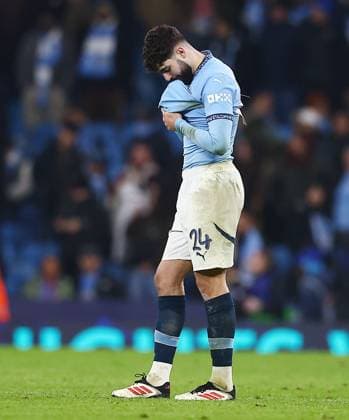 Josko Gvardiol of Manchester City looks dejected at the end of the match Manchester City v Real Madrid, UEFA Champions League, Knockout Round Play-offs, First Leg, Football, Etihad Stadium, Manchester, UK - 11 Feb 2025 EDITORIAL USE ONLY No use with unauthorised audio, video, data, fixture lists, club league logos or live services. Online in-match use limited to 120 images, no video emulation. No use in betting, games or single club league player publications. Copyright: xJavierxGarcia Shutterstockx 15136820cr