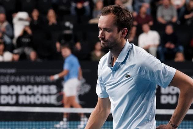 February 15, 2025, Marseille, France, FRANCE: DANIIL MEDVEDEV from Russia in action against HAMAD MEDJEDOVIC from Serbia during the OPEN 13 2025, ATP, Tennis Herren 250, french tournament, ATP Tour, Hard surface, .Indoor, on Febuary 15, 2025 at Marseille, Palais des sports, France - Photo OLLI Media Marseille FRANCE - ZUMAl184 20250215_zsp_l184_012 Copyright: xEmiliexLohmannx
