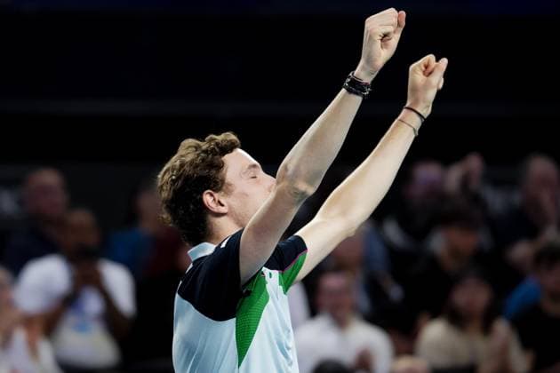 February 16, 2025, Marseille, France, FRANCE: UGO HUMBERT shone by winning his second consecutive title in Marseille, defeating HAMAD MEDJEDOVIC, the serbian, in the final (7-6, 6-4). Without dropping a set throughout the tournament, France s number 1 continues to impress and dominate on his favorite surface during the OPEN 13 provence 2025, ATP, Tennis Herren 250, french tournament, ATP Tour, Hard surface, .Indoor, on Febuary 16, 2025 at Marseille, Palais des sports, France - Photo OLLI Media Marseille FRANCE - ZUMAl184 20250216_zsp_l184_008 Copyright: xEmiliexLohmannx