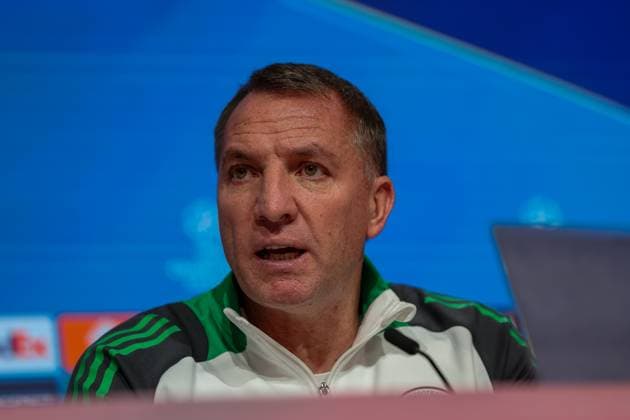 Brendan Rodgers (Celtic Glasgow, Chef-Trainer) bei der Pressekonferenz, GER, Internationale Pressekonferenz, Celtic Glasgow, Fussball, UEFA Champions League, Play-offs, Saison 2024 2025, 17.02.2025, GER, Internationale Pressekonferenz, Celtic Glasgow, Fussball, UEFA Champions League, Play-offs, Saison 2024 2025, 17.02.2025 Muenchen Copyright: xEibner-Pressefoto JennixMaulx EP_JML
