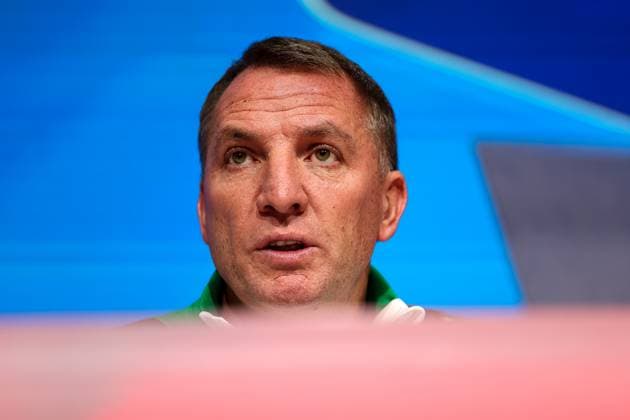 Brendan Rodgers (Celtic Glasgow, Chef-Trainer) bei der Pressekonferenz, GER, Internationale Pressekonferenz, Celtic Glasgow, Fussball, UEFA Champions League, Play-offs, Saison 2024 2025, 17.02.2025, GER, Internationale Pressekonferenz, Celtic Glasgow, Fussball, UEFA Champions League, Play-offs, Saison 2024 2025, 17.02.2025 Muenchen Copyright: xEibner-Pressefoto JennixMaulx EP_JML