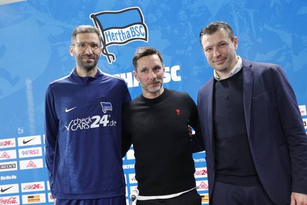 Andre Mijatovic, Co-Trainer , Cheftrainer Stefan Leitl, Sportdirektor Benjamin Weber, Deutschland, Berlin, Sportpark, GER, 2.FBL, Hertha BSC, Saison 2024 25, Pressekonferenz mit dem neuen Cheftrainer Stefan Leitl und Sportdirektor Benjamin Weber