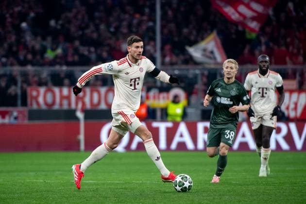 Leon Goretzka (FC Bayern Muenchen, 08) am Ball, GER, FC Bayern Muenchen vs Celtic Football Club Glasgow, Fussball, UEFA Champions League, Playoff Rueckspiel, Spielzeit 2024 2025, 18.02.2025 GER, FC Bayern Muenchen vs Celtic Football Club Glasgow, Fussball, UEFA Champions League, Playoff Rueckspiel, Spielzeit 2024 2025, 18.02.2025 Muenchen Copyright: xEibner-Pressefoto Memmlerx EP_MMR
