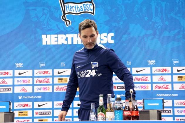 DEU, DFL, 1. FBL Hertha BSC, PK, 20.02.2025, Sportforum, Berlin, DEU, DFL, 1. FBL Hertha BSC, PK, im Bild Cheftrainer Stefan Leitl (Hertha BSC Berlin) DFL - regulations prohibit any use of Photographs as image sequences and or quasi-video Foto: Juergen Engler nordphoto GmbH nordphotoxGmbHx xEngler nph00076