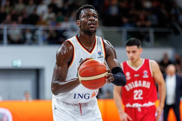Isaac Bonga (Deutschland, 00), Einzelbild, Einzelfoto, Portrait, Portraet, Freiwurf, Deutschland vs. Bulgarien, Basketball, FIBA EuroBasket 2025 Qualifiers, Gruppe D - Spieltag 6, 23.02.2025 Deutschland vs. Bulgarien, Basketball, FIBA EuroBasket 2025 Qualifiers, Gruppe D - Spieltag 6, 23.02.2025 Bamberg Copyright: xEibner-Pressefoto G.xSantemizx EP_GSZ