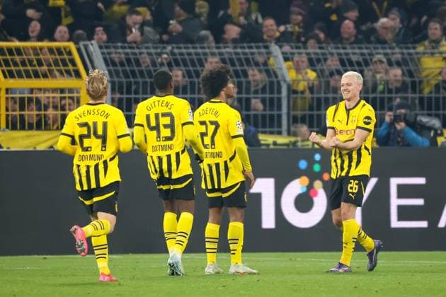 Torjubel zum 1:0 durch Karim Adeyemi (Borussia Dortmund, 27) GER, Borussia Dortmund gegen LOSC Lille, Fussball, Champions League, Achtelfinale, Spielzeit 2024 2025, 04.03.2025 GER, Borussia Dortmund gegen LOSC Lille, Fussball, Champions League, Achtelfinale, Spielzeit 2024 2025, 04.03.2025 Dortmund Copyright: xEibner-Pressefoto FrankxZeisingx EP_FZG
