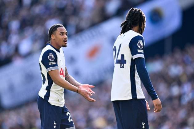 Football - 2024 2025 Premier League - Tottenham Hotspur vs AFC Bournemouth - Tottenham Hotspur Stadium - Sunday 9th March 2025. Tottenham Hotspur s Wilson Odobert with Djed Spence. COLORSPORT Ashley Western