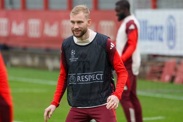Konrad Laimer (FC Bayern Muenchen, 27) beim Training, GER, Abschlusstraining, FC Bayern Muenchen, Fussball, UEFA Champions League, Achtelfinale Rueckspiel, Saison 2024 2025, 10.03.2025, GER, Abschlusstraining, FC Bayern Muenchen, Fussball, UEFA Champions League, Achtelfinale Rueckspiel, Saison 2024 2025, 10.03.2025 Muenchen Copyright: xEibner-Pressefoto JennixMaulx EP_JML