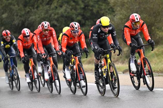 Paris - Nice 2025 - stage 6 BERRE L ETANG, FRANCE - MARCH 14 : Hagenes Per Strand (NOR) of Team Visma Lease A Bike and Foss Tobias (NOR) of Ineos Grenadiers leading the escape pack during stage 6 of the 83th edition of the Paris - Nice cycling race, a stage of 209,8km with start in Saint-Julien-en-Saint-Alban and finish in Berre L Etang on March 14, 2025 in Berre L Etang, France, 14 03 2025 ( Motordriver Kenny Verfaillie - Berre L Etang France Copyright: xNicoxVereeckenx