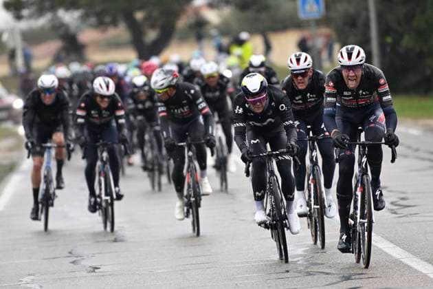 Paris - Nice 2025 - stage 6 BERRE L ETANG, FRANCE - MARCH 14 : Bastiaens Ayco (BEL) of Soudal Quick-Step leading the pursuit group during stage 6 of the 83th edition of the Paris - Nice cycling race, a stage of 209,8km with start in Saint-Julien-en-Saint-Alban and finish in Berre L Etang on March 14, 2025 in Berre L Etang, France, 14 03 2025 ( Motordriver Kenny Verfaillie - Berre L Etang France Copyright: xNicoxVereeckenx